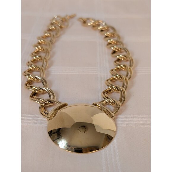 Napier Gold-Tone Chain Link Statement Necklace 16" Round Pendant Runway Jewelry - Picture 8 of 12